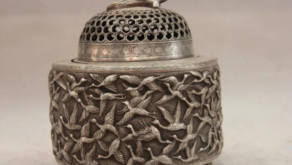 China White Copper Silver Hundred cranes Tortoise Turtle Incense Burner Censer | Дом и сад