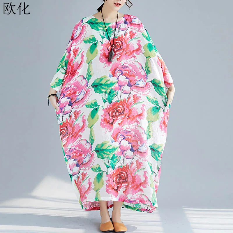 Женский винтажный сарафан большого размера плюс Макси Платья из хлопка с