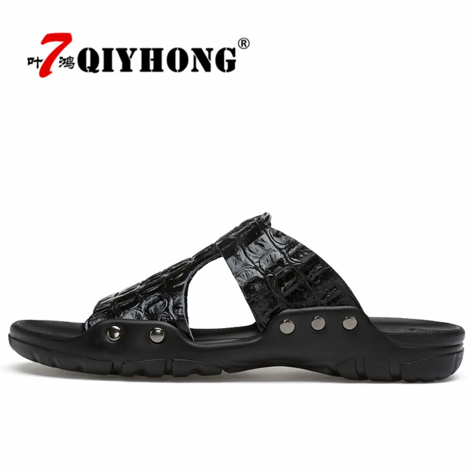 Тапочки из натуральной кожи Мужские летние сандалии Дышащие QIYHONG Фирменный