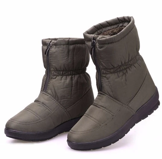 ArmyGreen JIANBUDAN/зимние женские нескользящие теплые зимние сапоги высококачественные плюшевые теплые женские мокасины Водонепроницаемые зимние сапоги на пуху, размеры 36-42 - Цвет: ArmyGreen