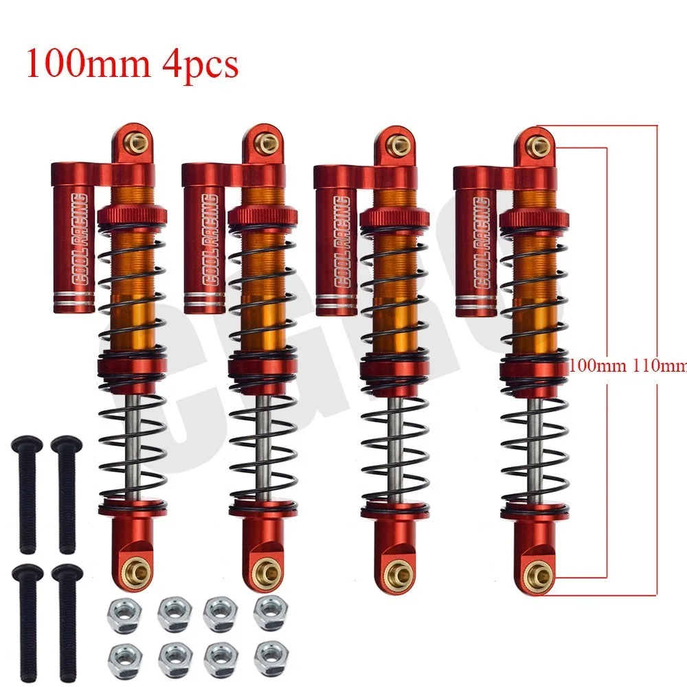 Red 100mm 4pcs Масляный Регулируемый 90 мм 100 мм 110 мм металлический амортизатор демпфер для 1/10 RC Гусеничный автомобиль запчасти грузовик осевой SCX10 TRX4 D90 RC обновление - Цвет: Red 100mm 4pcs