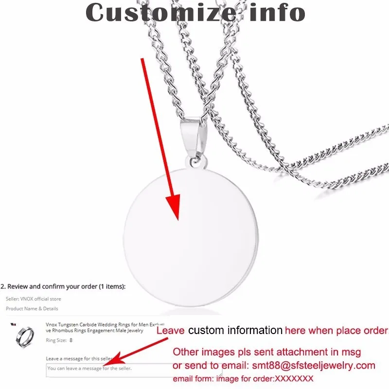 custom silver Vnox, уникальные мужские Персонализированные ожерелья с монетами для женщин, зеркальные круглые подвески из нержавеющей стали, ювелирные изделия с 2" цепочкой - Окраска металла: custom silver