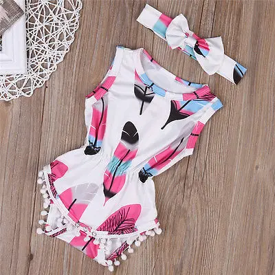 Детский летний комбинезон с принтом перьев и повязка на голову | Мать ребенок