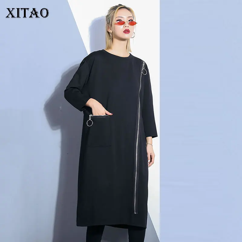 [XITAO] длинное женское Модное Новое 2019 весенне летнее свободное платье с карманами
