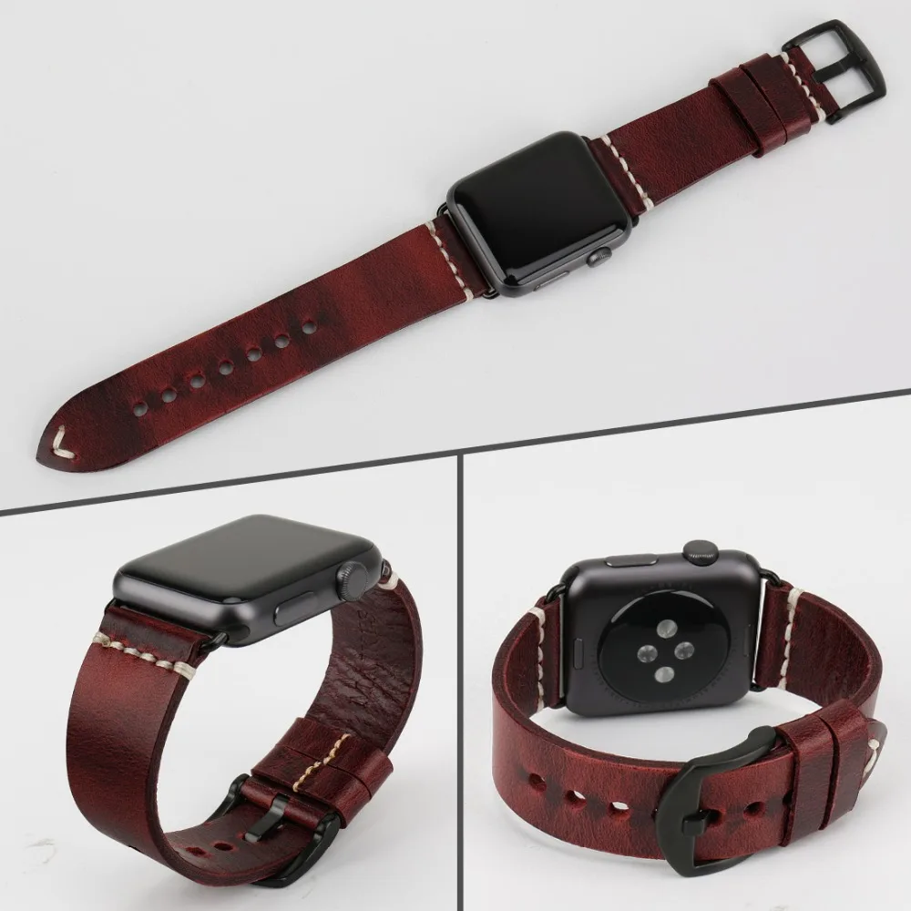 MAIKES Замена для наручных часов Apple Watch, версии 44 мм 40 мм, 42 мм, 38 мм, версия 4/3/2/1 наручных часов iWatch, браслет, красный Винтаж масло воск кожаный ремешок для часов