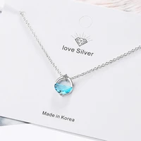 minimalist unique design round bluewhite crystal water spring pendant necklace silver color fashion jewelry for women