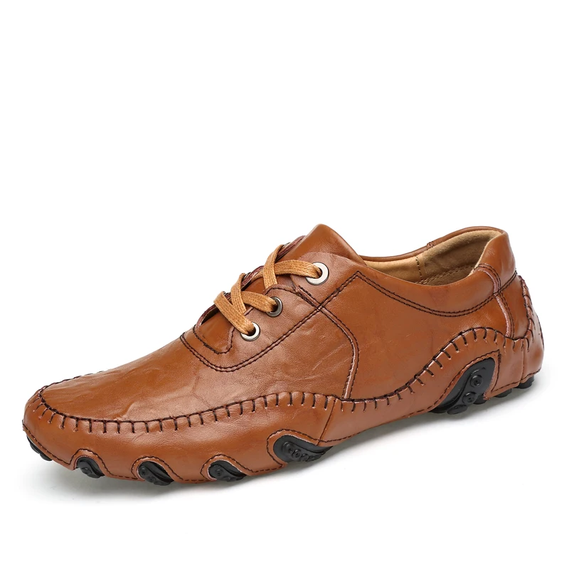 Handmade Genuine Leather Men's Flats Casual Luxury Brand Men Loafers Comfortable Soft Driving Shoes Slip On Moccasins | Обувь