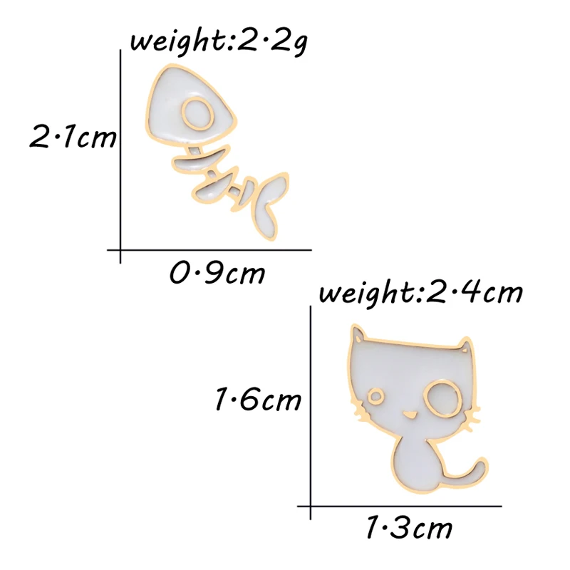 Мужская/Женская эмалированная брошь в виде кота/рыбьей кости | Украшения и