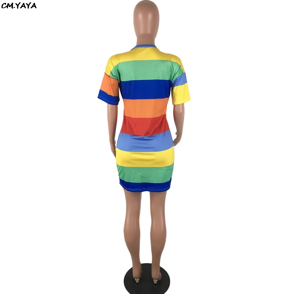 2019 new women summer colorful stripes o-neck short sleeve above knee mini dress fashion classic casual dresses GLLBXZ6140 | Женская