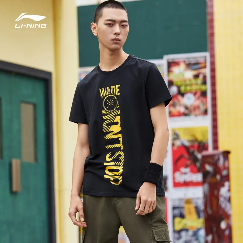 Li-Ning, Мужская футболка с коротким рукавом, серия Wade, 95% хлопок+ 5% спандекс, дышащая, обычная посадка, подкладка, спортивные футболки, AHSP183 MTS3071