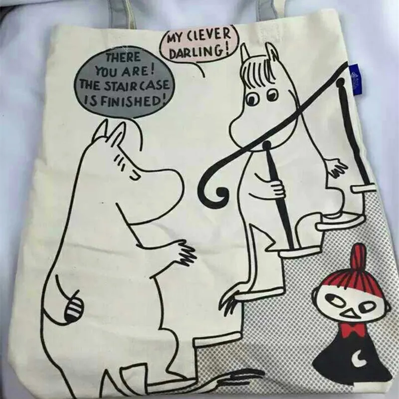 Moomin, сумка на молнии, сумка из хлопка, Холщовая Сумка на плечо, темперамент, для девушек, для путешествий, сумка для хранения, Ziplock