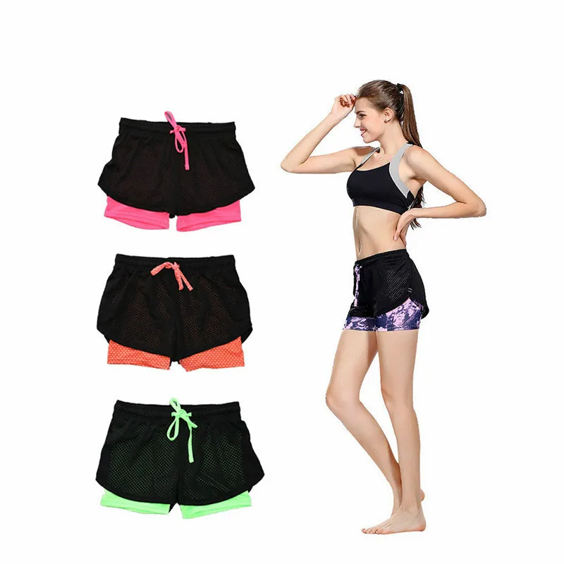 Женские спортивные шорты для бега, быстросохнущие, дышащие, трико для бега, женские, для спортзала, фитнеса, шорты для бега, Femme, 2 в 1