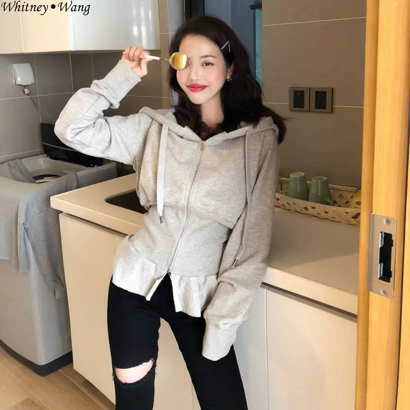 Женская уличная Толстовка WHITNEY WANG толстовка с капюшоном на молнии и оборками