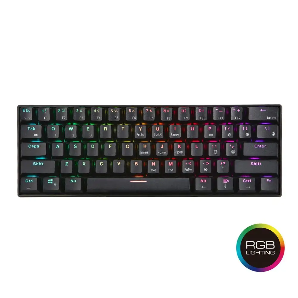 Black keyboard RK RK61 Механическая игровая белая клавиатура Беспроводной Bluetooth 60% Клавиатуры 61 ключей RGB подсветкой Подсветка, темно-синий, коричневый, красный переключатель - Цвет: Black keyboard