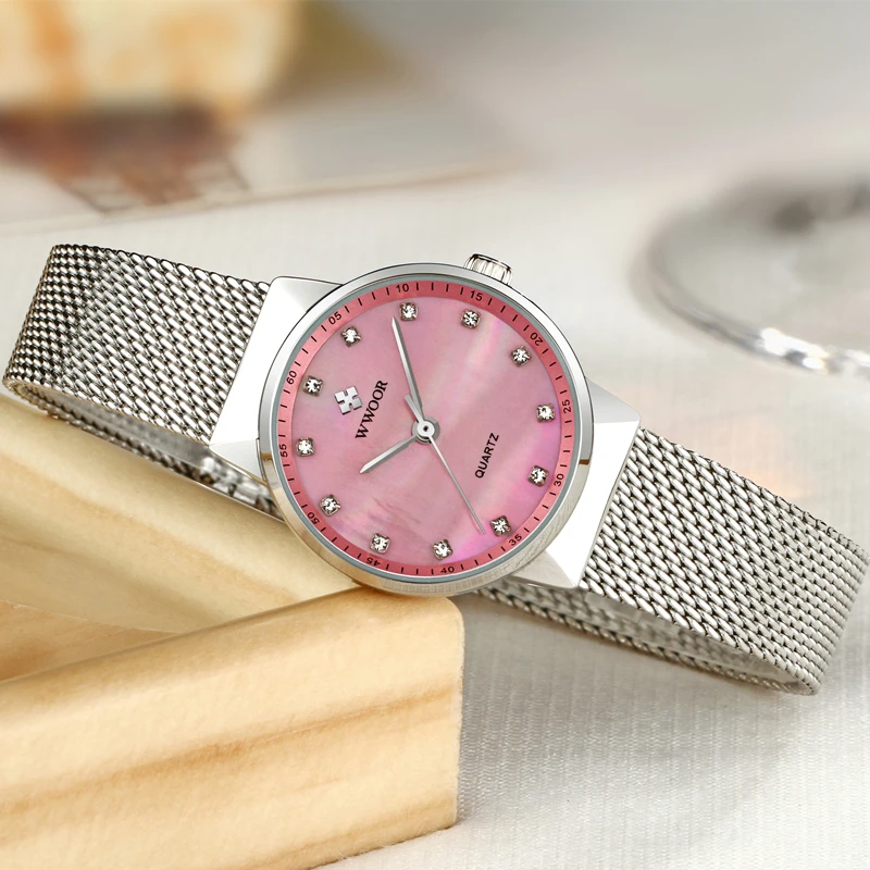 WWOOR Luxury Brand Women Watche Fashion Casual Quartz Watch Small Dial Rhinestones Simple Mesh Bracelet Ladies Wrist | Наручные часы