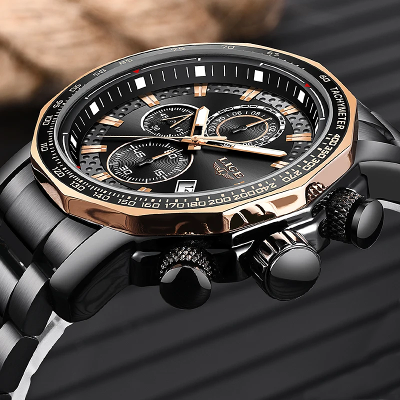 LIGE часы для мужчин модные спортивные кварцевые s лучший бренд класса люкс серебро