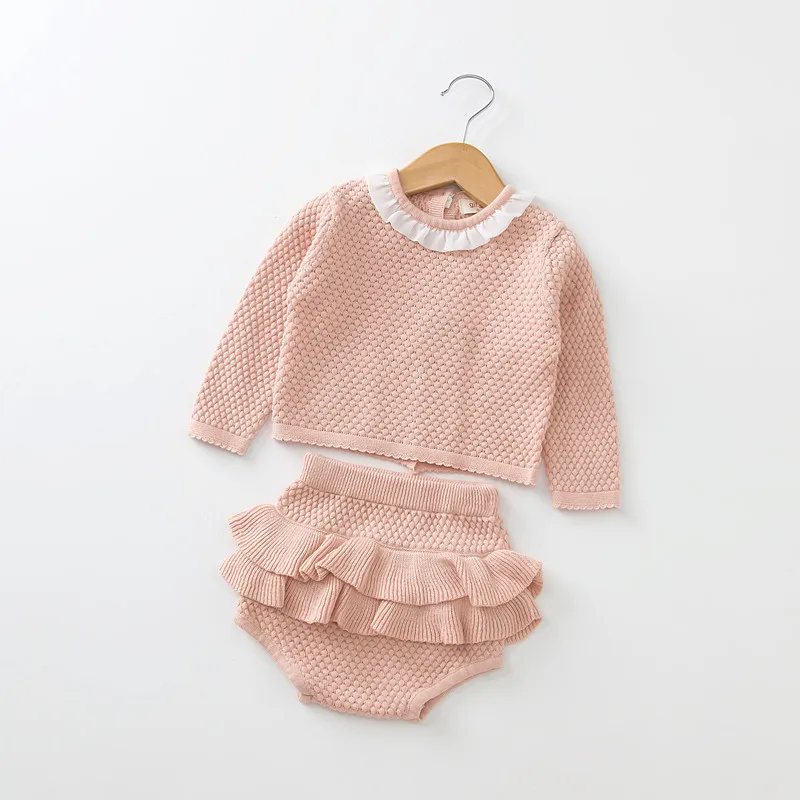 Knitted Baby Clothes For Boys Girls Outfits Newborn Clothing Set Sweater Cardigan + Shorts 2 pcs Ruffle Toddler | Детская одежда и