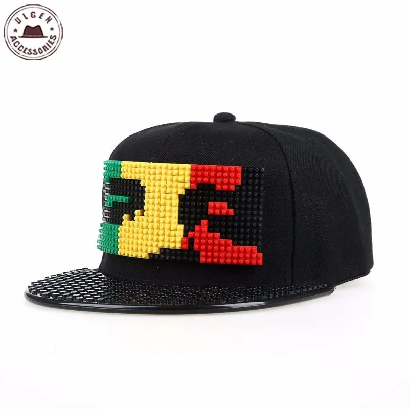 Новые головоломки игры блоки DIY лего бейсбольная шляпа Боб Марли пиксели супергерой папа шапки Snapback кепки для мужчин и женщин Съемный