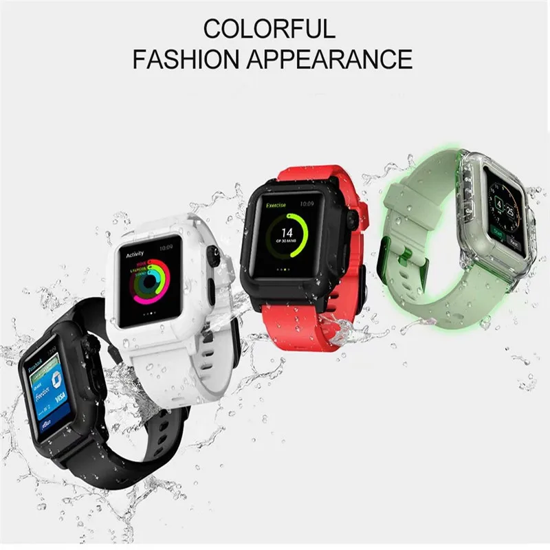 Водонепроницаемый ремешок для наручных часов Apple Watch, версии 44/40 мм/42 мм чехол с Силиконовый браслет для наручных часов iWatch, 5, 4, 3, 2, наручные часы ремень с крышкой