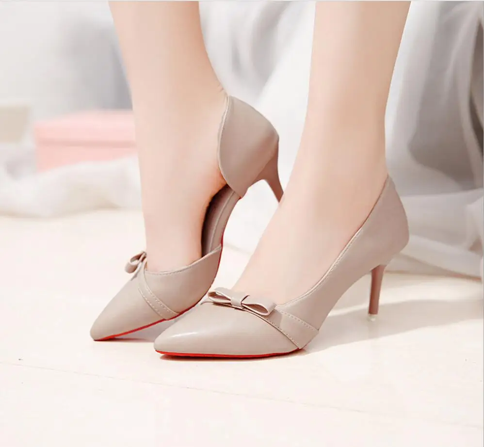 Продавать новые бантом туфли на высоком каблуке chaussure с мелкая рот штраф острыми