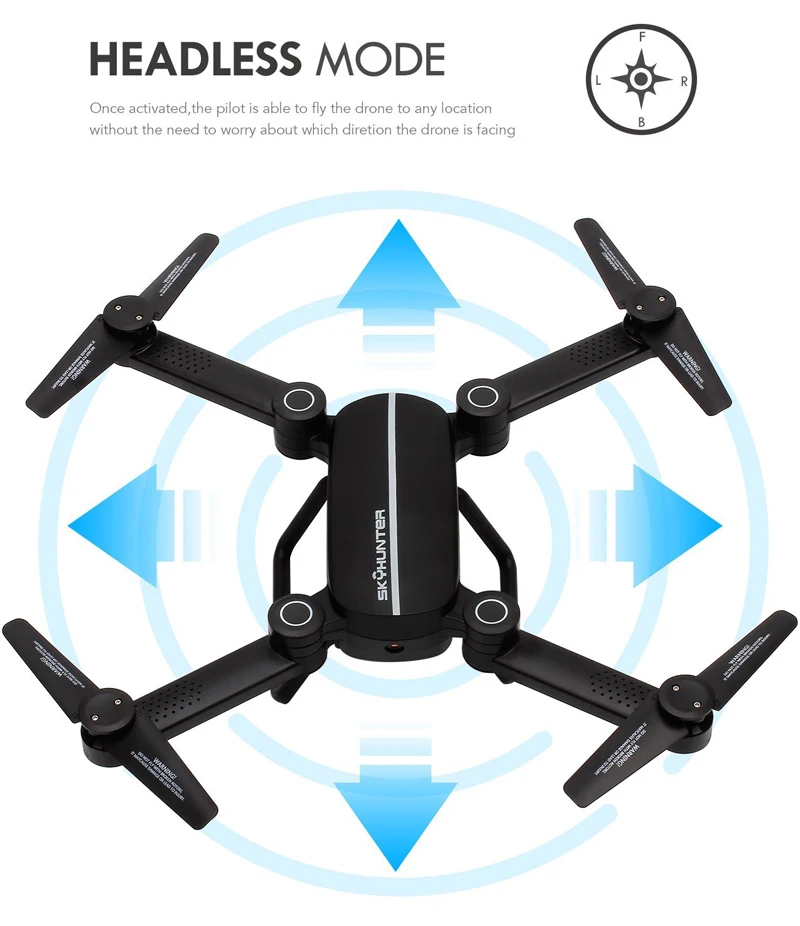 Складной Дрон для селфи EBOYU(TM) X8TW Sky Hunter с Wi-Fi FPV 0.3MP HD камерой, удерживающий высоту, с безголовым режимом, Радиоуправляемый квадрокоптер, Дрон