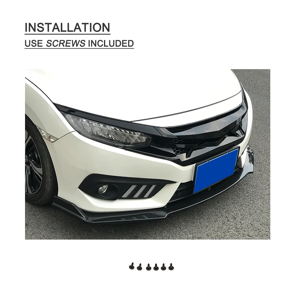 Для Honda Civic 10th Sedan 2016-2018 передний бампер спойлер разветвители PP углеродное волокно
