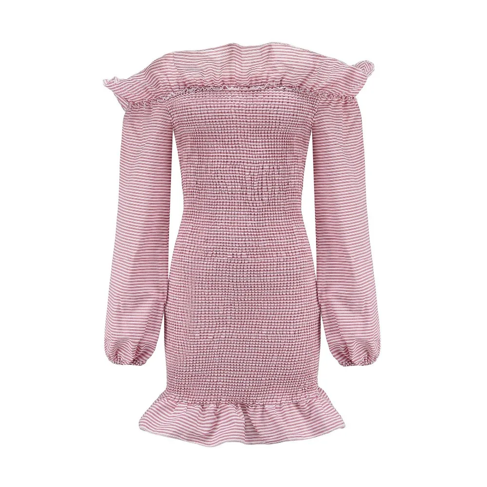 Daylook Off shoulder ruffle Сложите эластичный платье Женщины boho Сексуальная мини вечерние