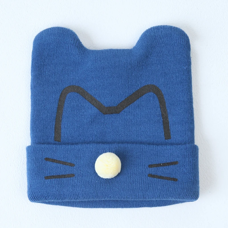 2017 детская шапка с милым котом вязаные крючком Теплые зимние осенние шапки для