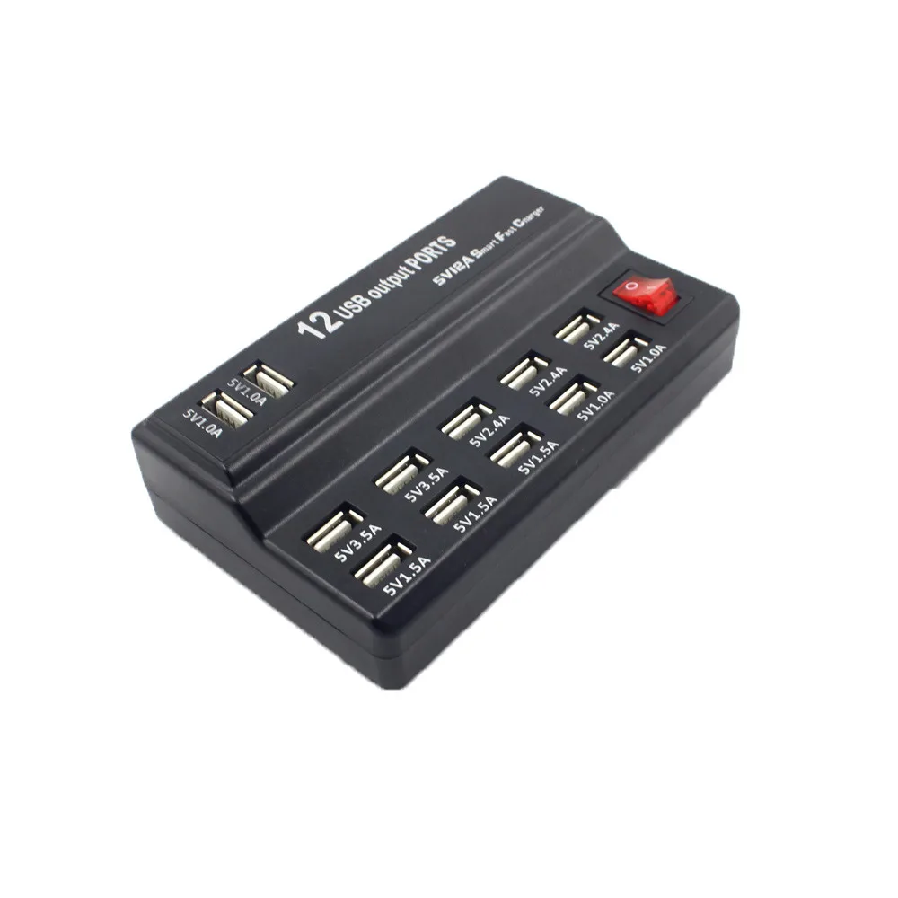 Многофункциональный 12 Порты и разъёмы Быстрая зарядка через usb станция 12A Мощность адаптер с защитой от перенапряжения для разъема наушников; iPhone, iPad, Ipod, 5V Мощность адаптер