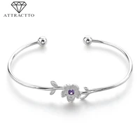 attractto s925 pink flower cuff braceletsbangles for women luxury brand bracelets friendship crystal bracelet femme sbr190146