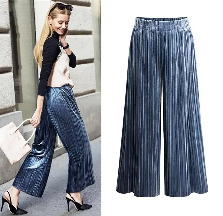 Женские осенние широкие бархатные брюки Свободные повседневные до щиколотки с