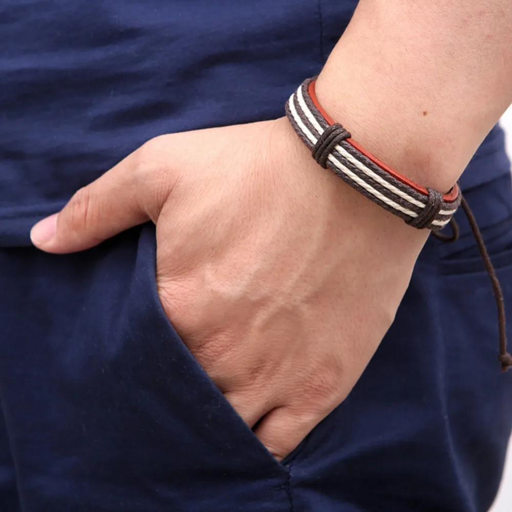 1 шт. мужской Для женщин Мода Браслеты пять Воск веревки ручной работы кожаные