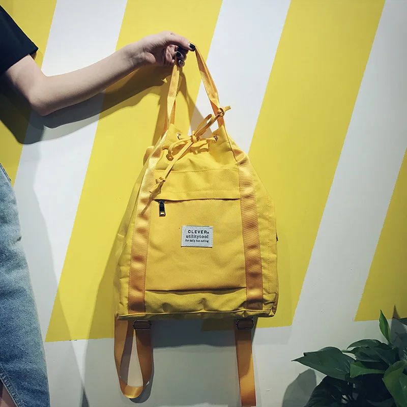 

Women String School Backpacks Fashion Preppy Style Yellow Schoolbag Soft 2019 New Female Students School Bags Shoulder Bags