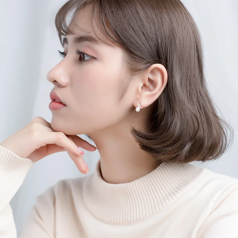 

MloveAcc 100% 925 Sterling Silver Jewelry Women Fashion Cute Hollow Oval Pearl Stud Earrings for Girls Kids Lady