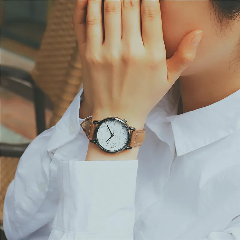 Классические винтажные кварцевые наручные часы Ulzzang с кожаным ремешком для