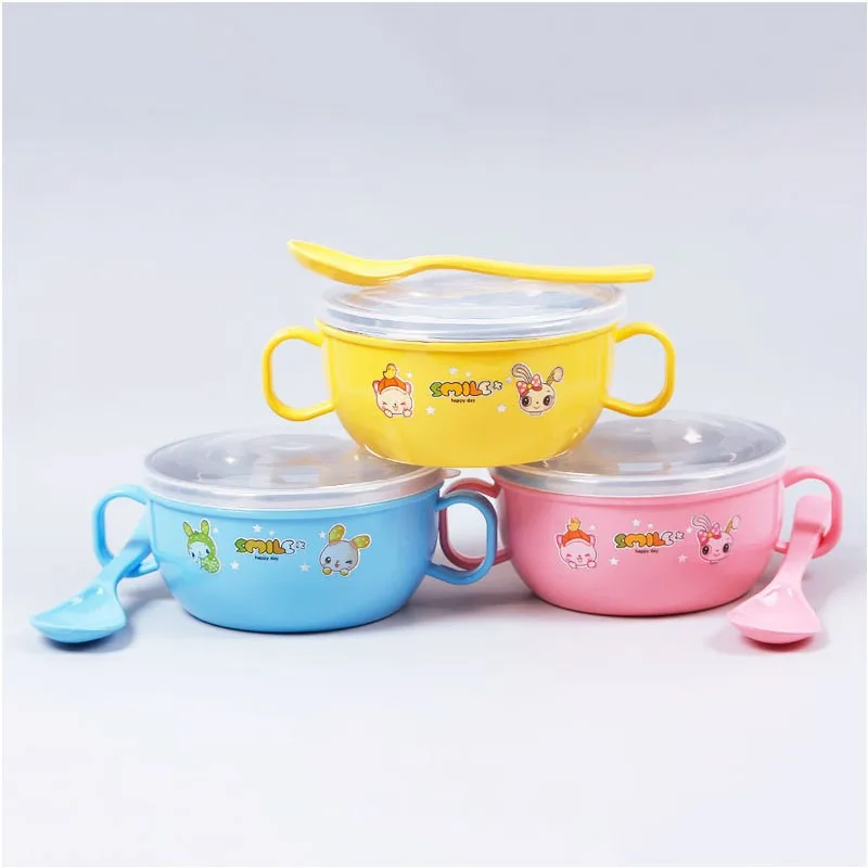 Детская посуда из нержавеющей стали детские чаши с Силиконовый ярких цветов в