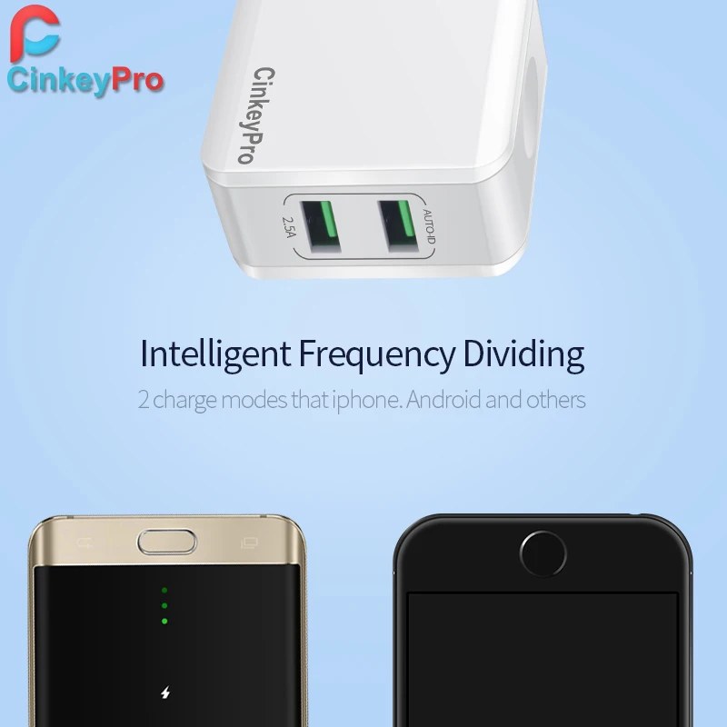 CinkeyPro USB Зарядное устройство для iPhone 5 6 7 iPad samsung 2 Порты В/2.5A стены адаптер ЕС разъем
