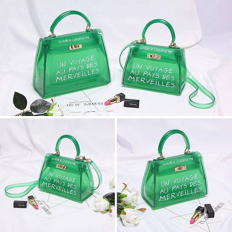 SWDF 2018 PVC Transparent Women Handbag Clear Jelly Bag Candy Color Tote Designer Plastic Letter Printing Crossbody | Багаж и сумки