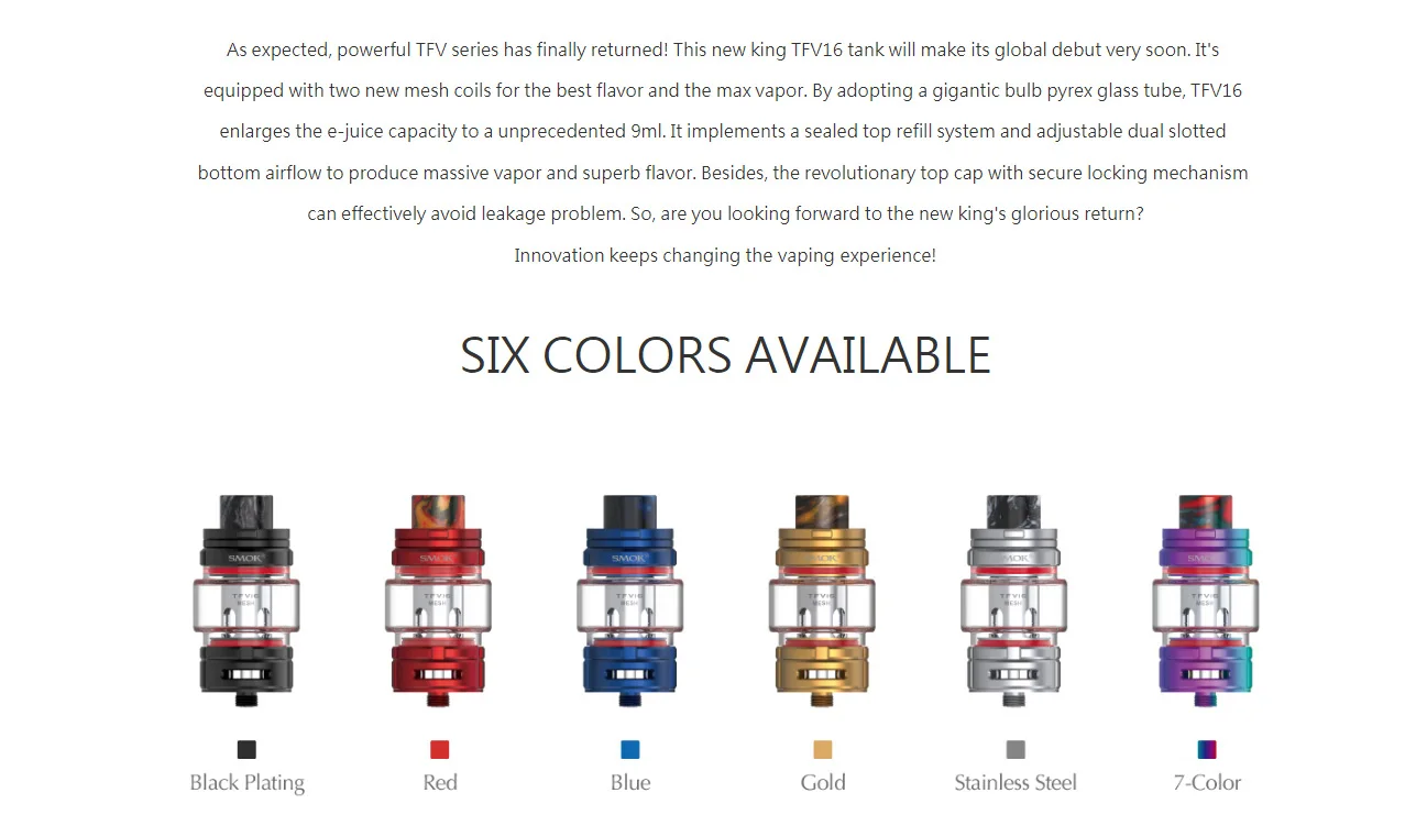 SMOK TFV16 бак 9 мл электронная сигарета атомайзер 510 нить TFV 16 сетка катушка испаритель VS TFV12 Prince Танк Vape