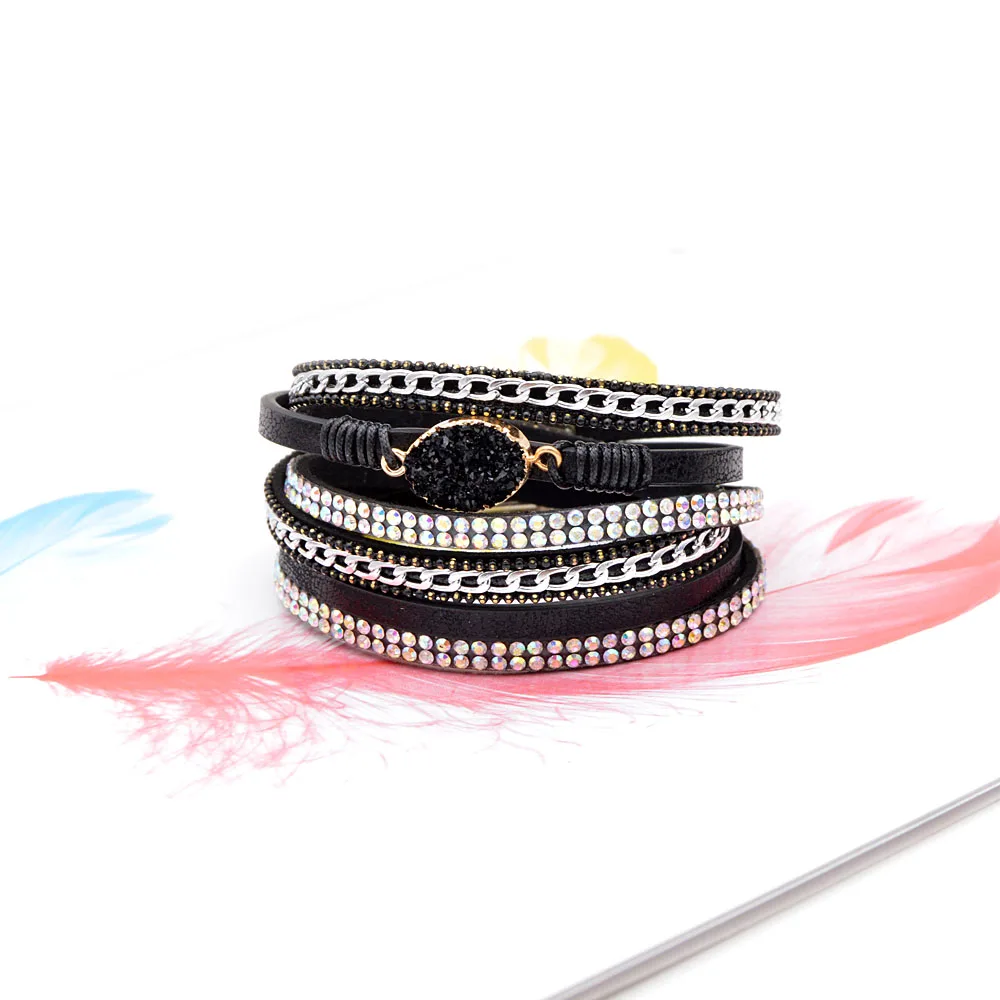 CINDY XIANG 3 Colors Available Natural Stone Leater Bracelets For Women And Men Unisex Cuff Bangles Fashion Twisted Bangle Gift