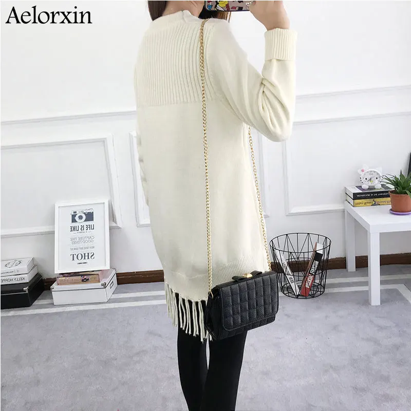 2017 Female Winter Cashmere Warm Knitted Tassel Long Sweater Women Sweaters and Pullovers Pull Femme Oversized | Женская одежда