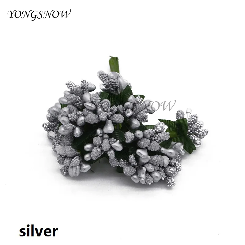 silver 24 шт./лот тутового тычинки Искусственные цветы тычинки/DIY Pistils для головок цветов Свадебная вечеринка Скрапбукинг Ремесло Украшение - Цвет: silver