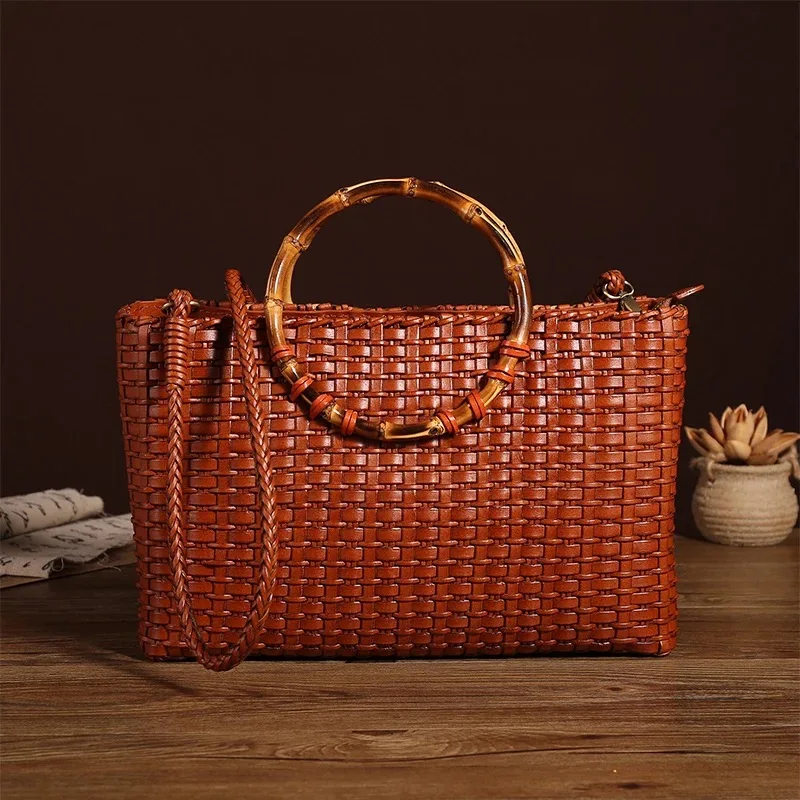 Ручная вязка дизайнерские туфли-лодочки из натуральной кожи бамбуковая ручка