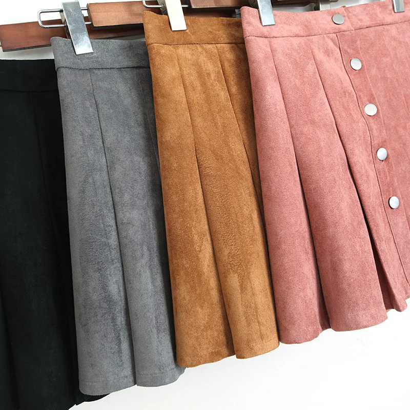 Новое поступление 2018 Женская разноцветная замшевая мини юбка трапециевидной