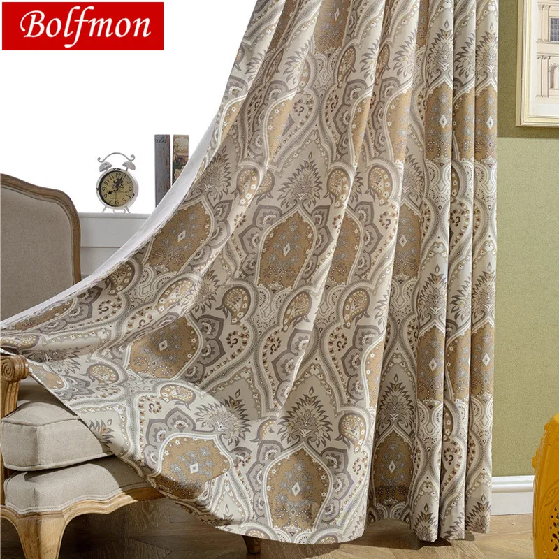 Полузатемняющие кофейные занавески из хлопка и полиэстера ткань в европейском