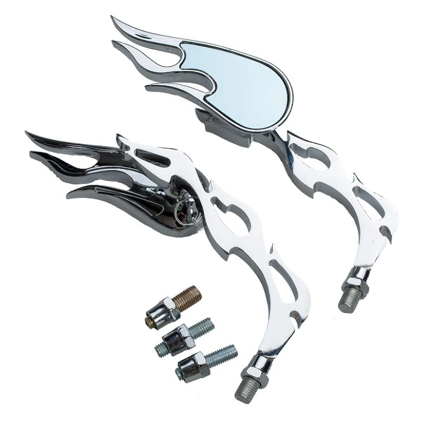 Бесплатная Доставка УНИВЕРСАЛЬНЫЙ CHROME 10 мм Мотоциклов Зеркало Пламя Пара