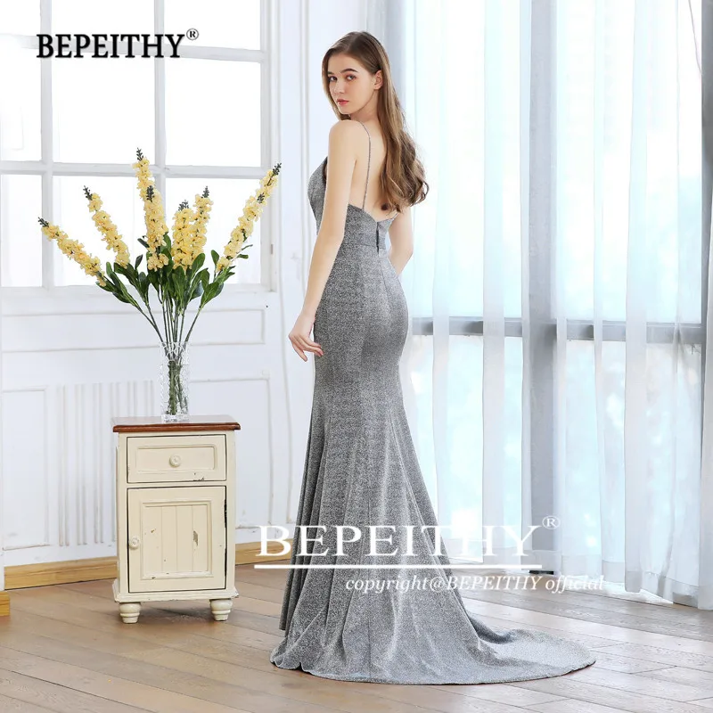 Vestido De Festa Longo Русалка Длинные платья для выпускного вечера с разрезом Серебристая