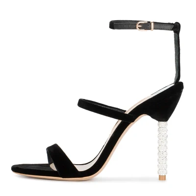 velvet black Новинка года; женские роскошные золотые серебряные сандалии на высоком каблуке; стразы; женские летние сандалии; элегантные свадебные туфли для вечеринки - Цвет: velvet black