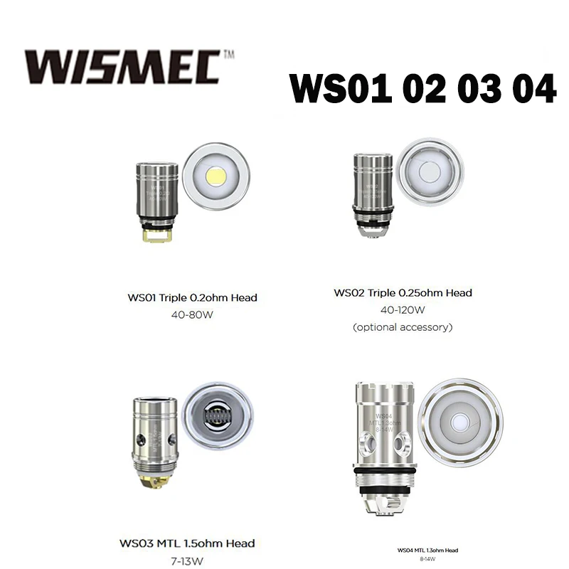 5 шт. Wismec WS01 Triple 0.2 Ом/WS02 0 25 Ом для извилистых FJ200 P80 Predator 228 /WS03 1.5ohm AMOR NS Tank /WS04
