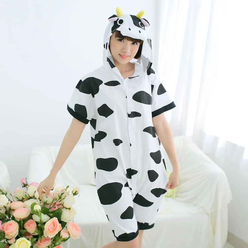 

Cotton Animal Family Matching Pajamas Outfits Summer Hooded Cow Cattle Pyjamas Onesie Mother Kids Sleepwear